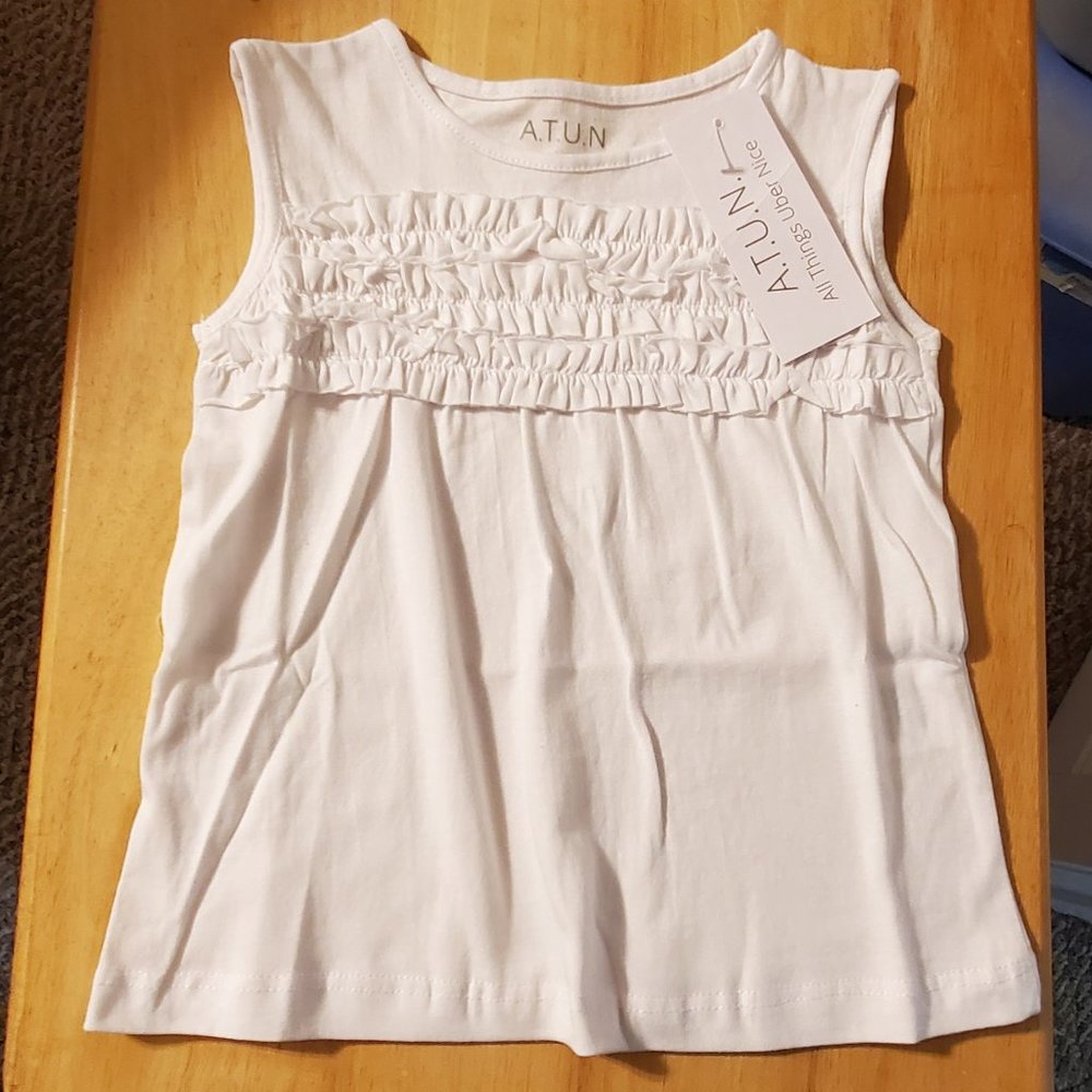 Child's A.T.U.N. White Aylla Ruffle Sleeveless Top--size 3-4 years